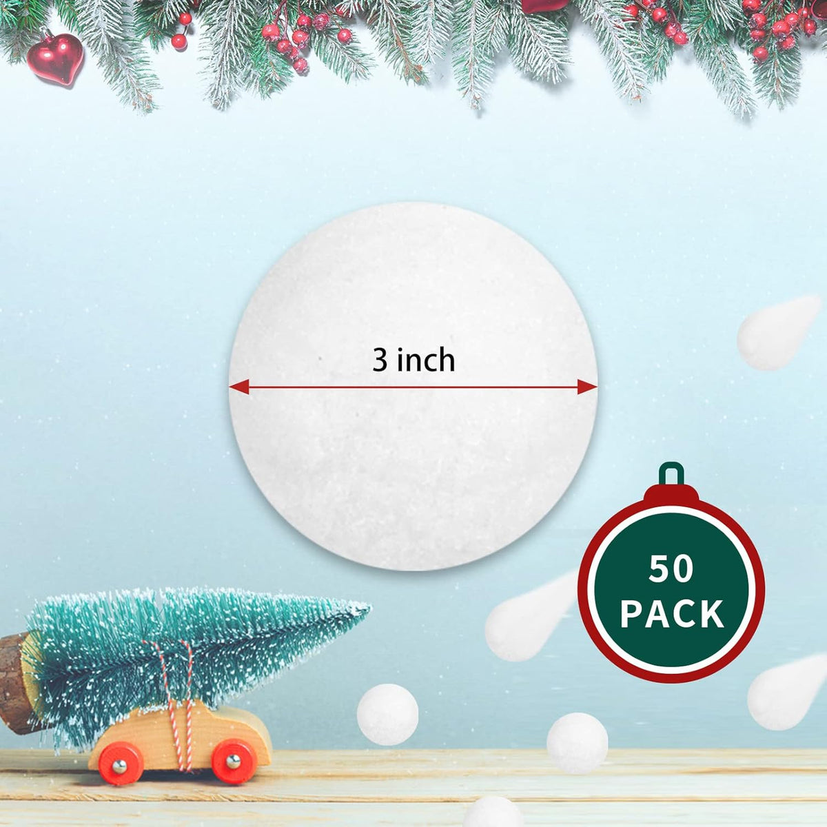 Skiennix 50 Pack Jumbo Fake Snowballs - 3 Inch Indoor/Outdoor Christmas Snow Toys for Winter Fun