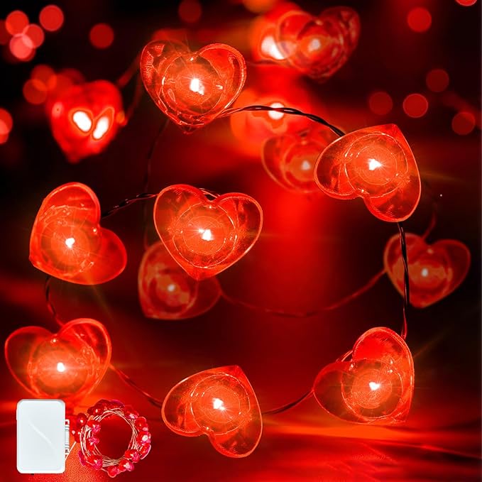 ZGWJ Valentines LED Fairy Lights, 1 Pack 50LED 16FT Red Heart String Lights Battery Operated,Waterproof Valentines Lights for Wedding Party,Mother's Day Decor Indoor Outdoor Decoration