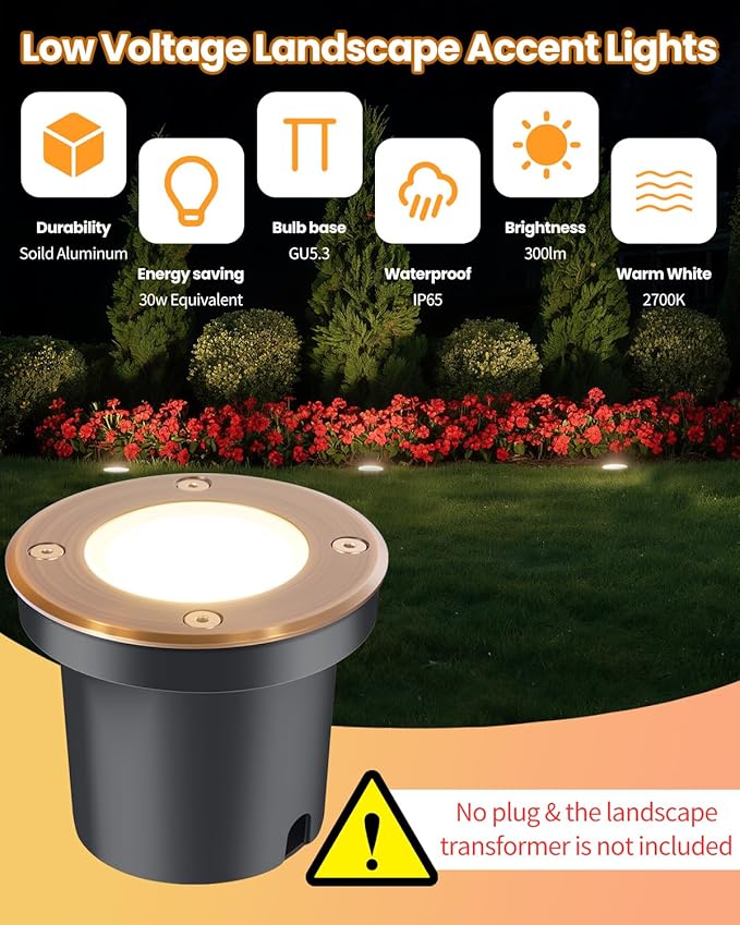 Cheopha 12V Low Voltage Well Light, Landscape Well Light with Replaceable MR16 LED Bulb 4W Warm White, IP67 Waterproof Outdoor In-Ground Lights for Landscape Garden Yard Lighting