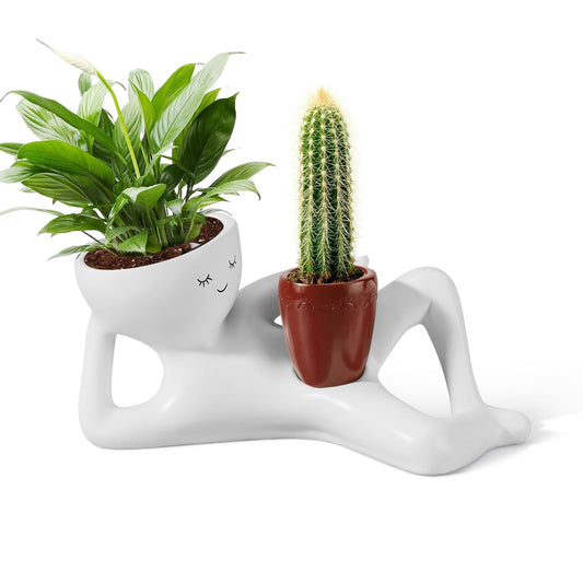 Sederikun Face Planters Head, Funny Succulent Garden Pots,Cute Planters for Indoor Plants, Double Flower Pot with Drainage for Plant Lovers Gift (red)