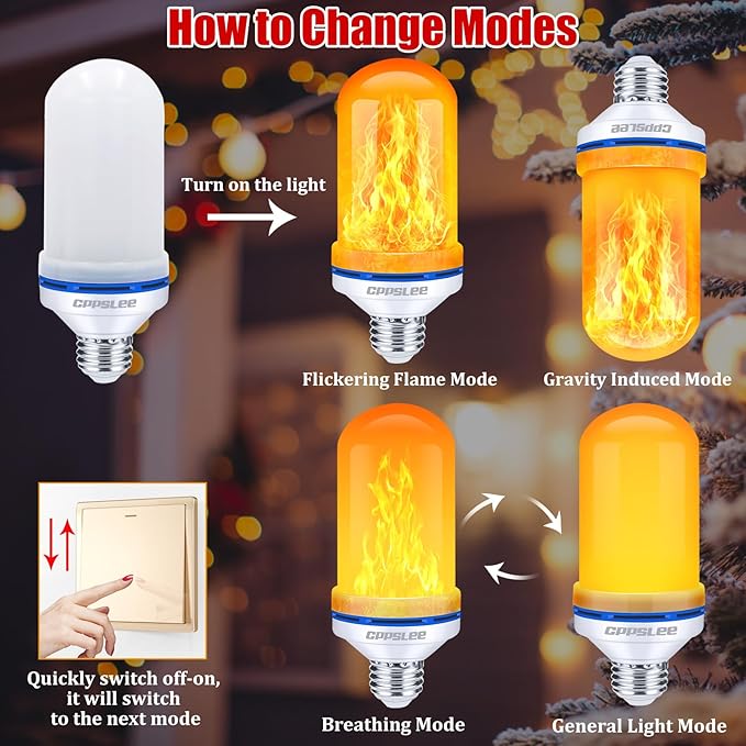 CPPSLEE Upgraded LED Flame Light Bulbs, 4 Modes Flickering Light Bulbs, E26 Base Fire Flame Bulb for Halloween Decorations Outdoor, Christmas Lights Patio Indoor Home Decor (Yellow, 1 Pack)