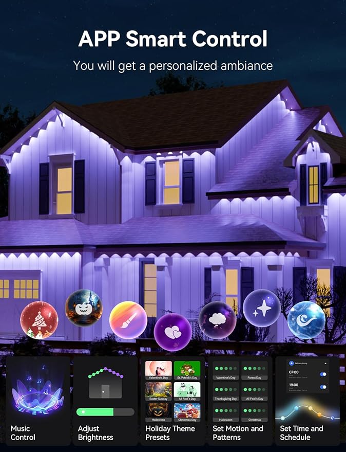 50FT Permanent Outdoor Lights -RGB Eaves Lights with App Control Remote,DIY Scene Modes IP67 Waterproof Outside LED Light for Christmas, Holiday, Daily, House Roof Eternity Lighting
