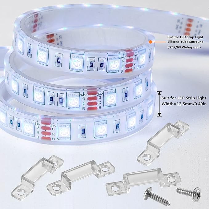 MMSD 100 Pack LED Strip Light mounting Brackets Stripe Light Holder LED Tape Hook Rigid Clips with 202 Screws Suit for 12mm Wide IP67/68 Waterproof Strip Light