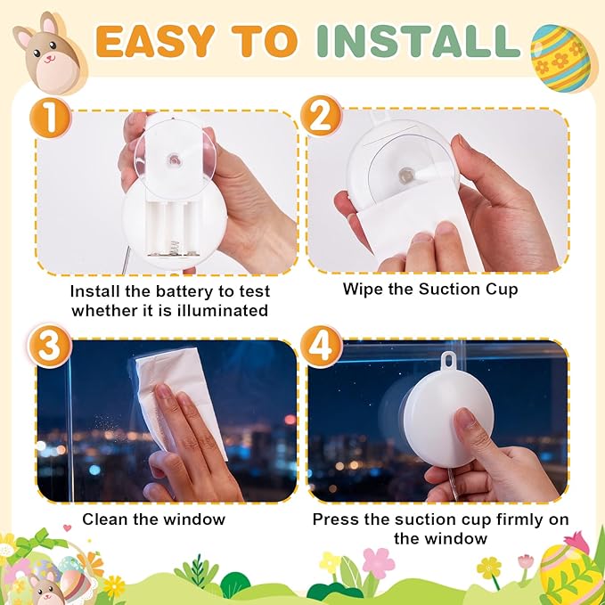 3 Pack Easter Lights for Window,Easter Window Hanging Lights Decorations LED Egg Shaped Battery Operated with Suction Cup for Home Bedroom Decor
