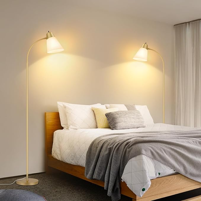 Floor Lamp for Living Room, Adjustable Standing Room Lamp with White Plastic Shade, Gold Reading Floor Lamps for Dorm, Bulb not Included