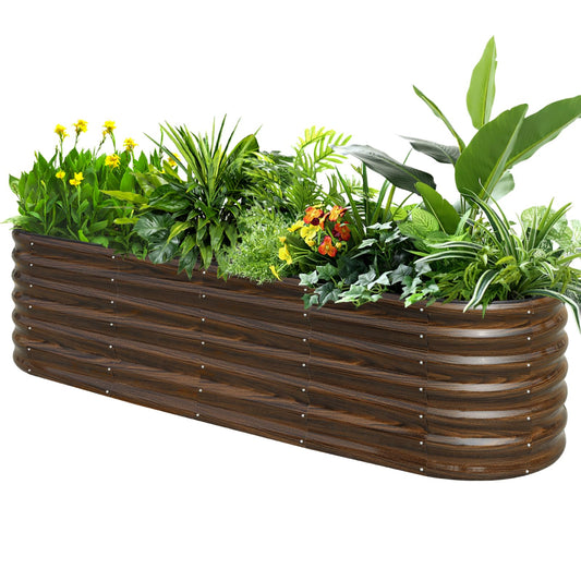 SnugNiture 96" Lx24 Wx22 H Raised Garden Bed Kit, 22" Tall Outdoor Metal Raised Planter Box for Planting Plants Vegetables Flowers Fruits, Brown
