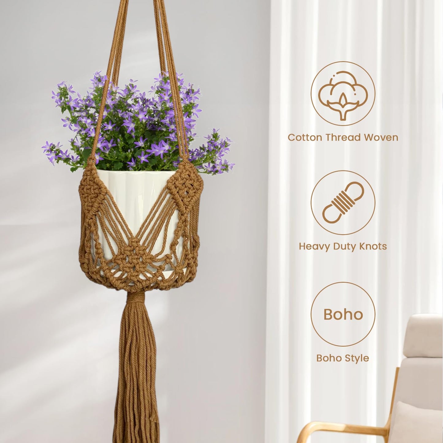 UUNXAM Hanging Planter with Patterns,2Pcs Macrame Plant Holder Rope with S Shaped Hooks,Indoor Macrame for up to 8 inch Pot Crochet,Boho Plant Hanger Holder for Indoor Outdoor