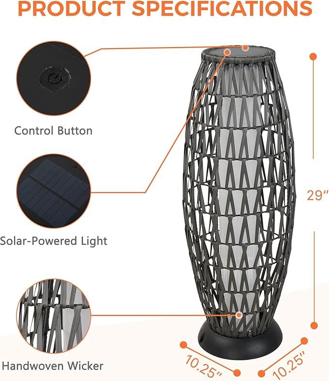Solar Yard Outdoor Solar Lamp Woven Wicker Boho Lantern Floor Lamp, Decoration for Garden, Deck, Yard, Pathway, Oslo Silver Black