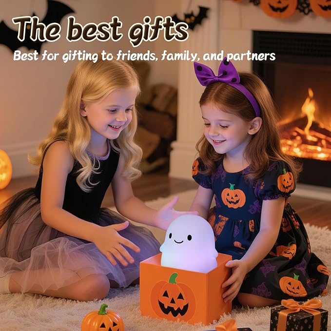 Ghost Night Light Color Changing, Cute Cloud Decor with Colors & 50Hrs, Tap Control Light Up Ghost for Kids, Rechargeable Halloween Gifts, [Women Gifts]
