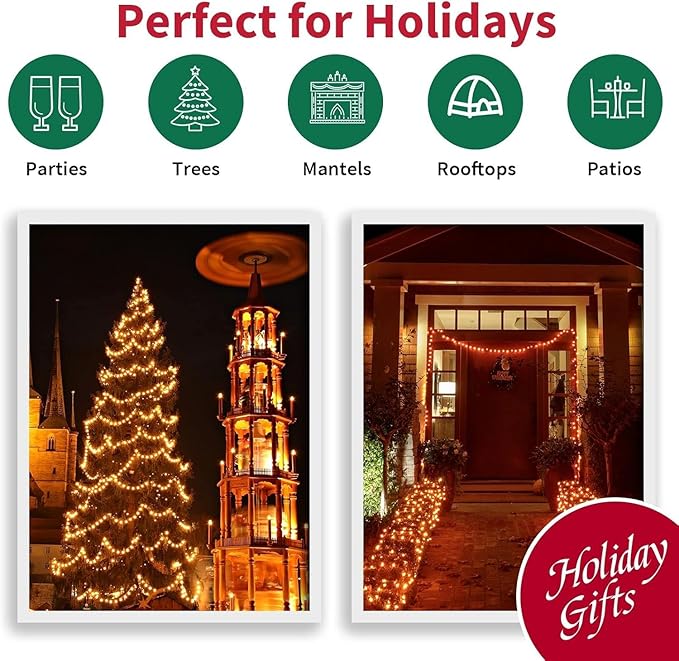 LAMPHOME 33ft 100 LED Orange Thanksgiving Lights Outdoor Waterproof, Autumn Fall String Lights,16 Modes Orange Halloween String Lights Plug in, Christmas Lights Garden Party Xmas Tree Lights Decor
