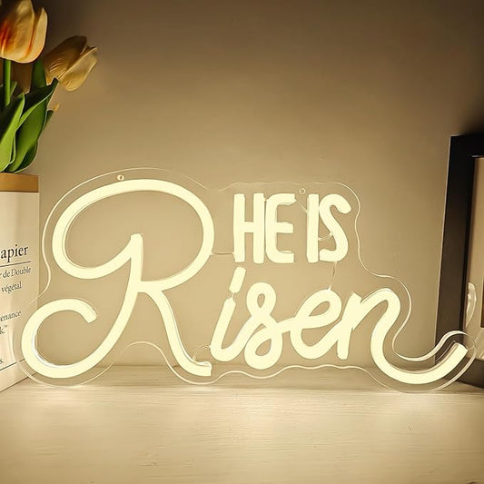 He Is Risen Neon Sign Easter Neon Signs for Wall Decor Jesus Led Sign USB Neon Lights for Bedroom Christmas Party He Is Risen Easter Decor