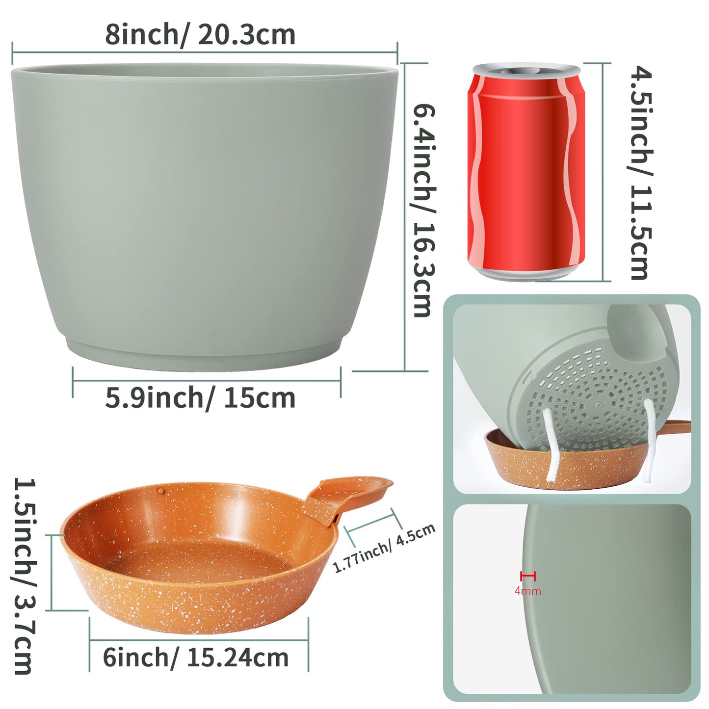 GARDIFE Plant Pots Set of 2 Pack 8 inch,Planters for Indoor Plants with Drainage Holes, Modern Decorative Flower Pots for All House Plants, Flowers, Green