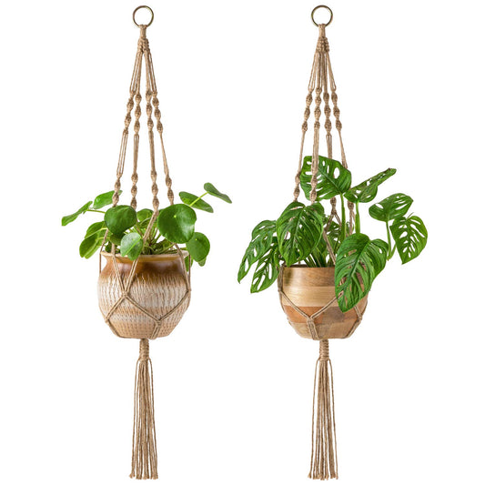 Mkono Set of 5 Macrame Plant Hangers Indoor 4 Different Size Hanging Planter Basket Flower Pot Holder 40"/35"/29"/23", Brown