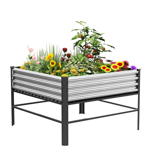 Doniks Raised Garden Bed with Legs, 48×48×32in Large Outdoor Metal Galvanized Garden Planting Box,1000lb Capacity for Vegetables Lawn Green Flowers, Fruits, Terrace