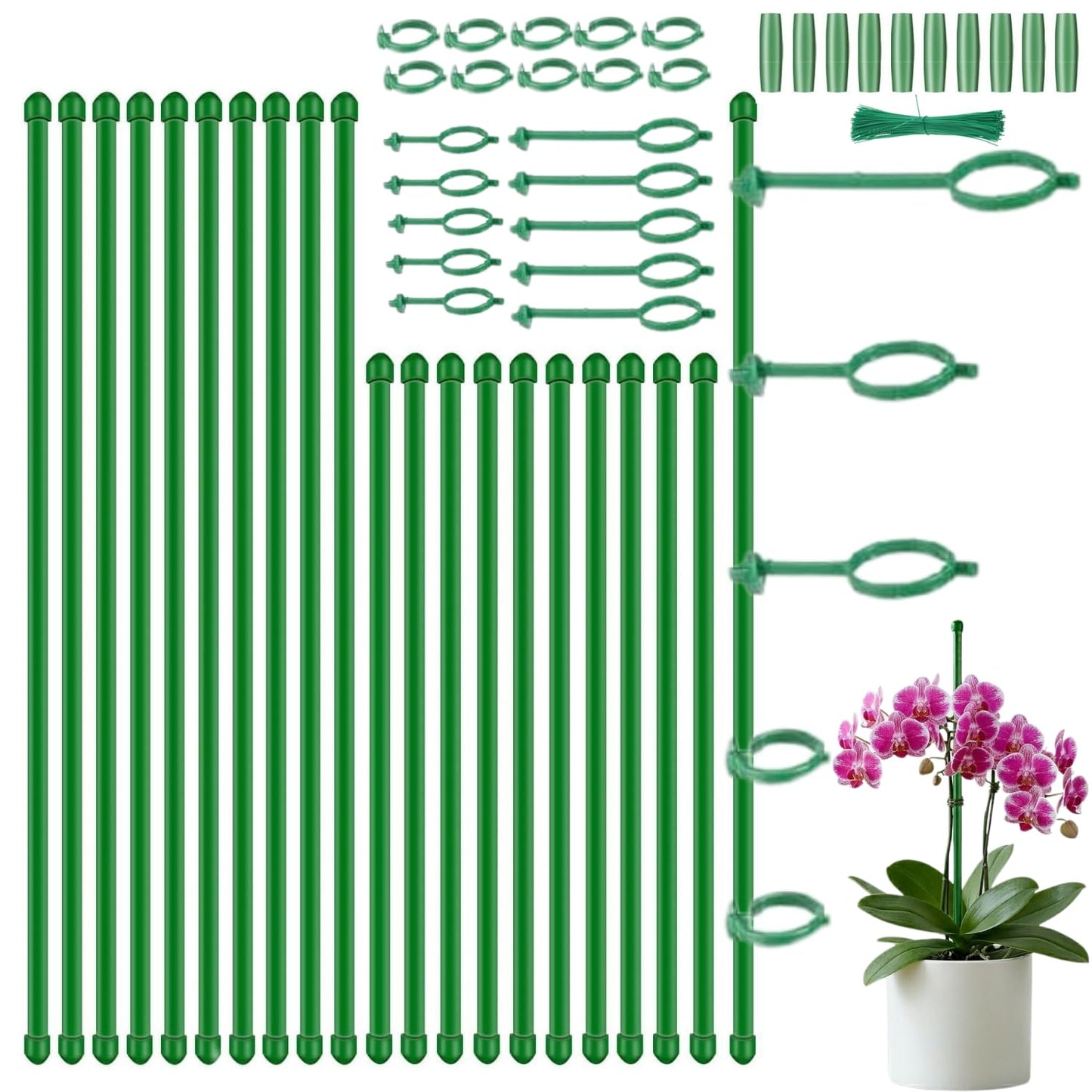 MAZUBOHOY 20Pack Plant Stakes, 16inch & 12inch Adjustable Plant Support Stake Garden Pole Sticks for Indoor/Outdoor Plants Monstera Tomato Orchid Comes with 20 Clips and Ties