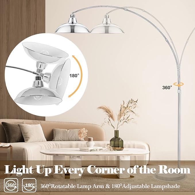 Modern 77" Arc Floor Lamp - Adjustable Sliver Standing Lamp for Living Room, Rotatable Arch Metal Pole Task Lamp Over The Couch, Adjustable Tall Lamp for Bedroom Office Home Brushed Nickel