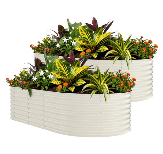 Garvee 2 Pack 10x4x1.5ft Galvanized Raised Garden Bed Kit, Oval Metal Planter Boxes with Anti-Cut Safety Edges, Rust-Resistant Deep Root Planters for Outdoor Vegetables, Flowers, Herbs, Beige