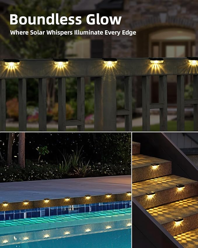 Herzla 16 Pack Solar Deck Step Lights, Solar Step Lights for Outdoor Stairs, 3000K Warm White, Auto Dusk-to-Dawn, Weatherproof, Low Profile, for Fence Deck Railing Patio