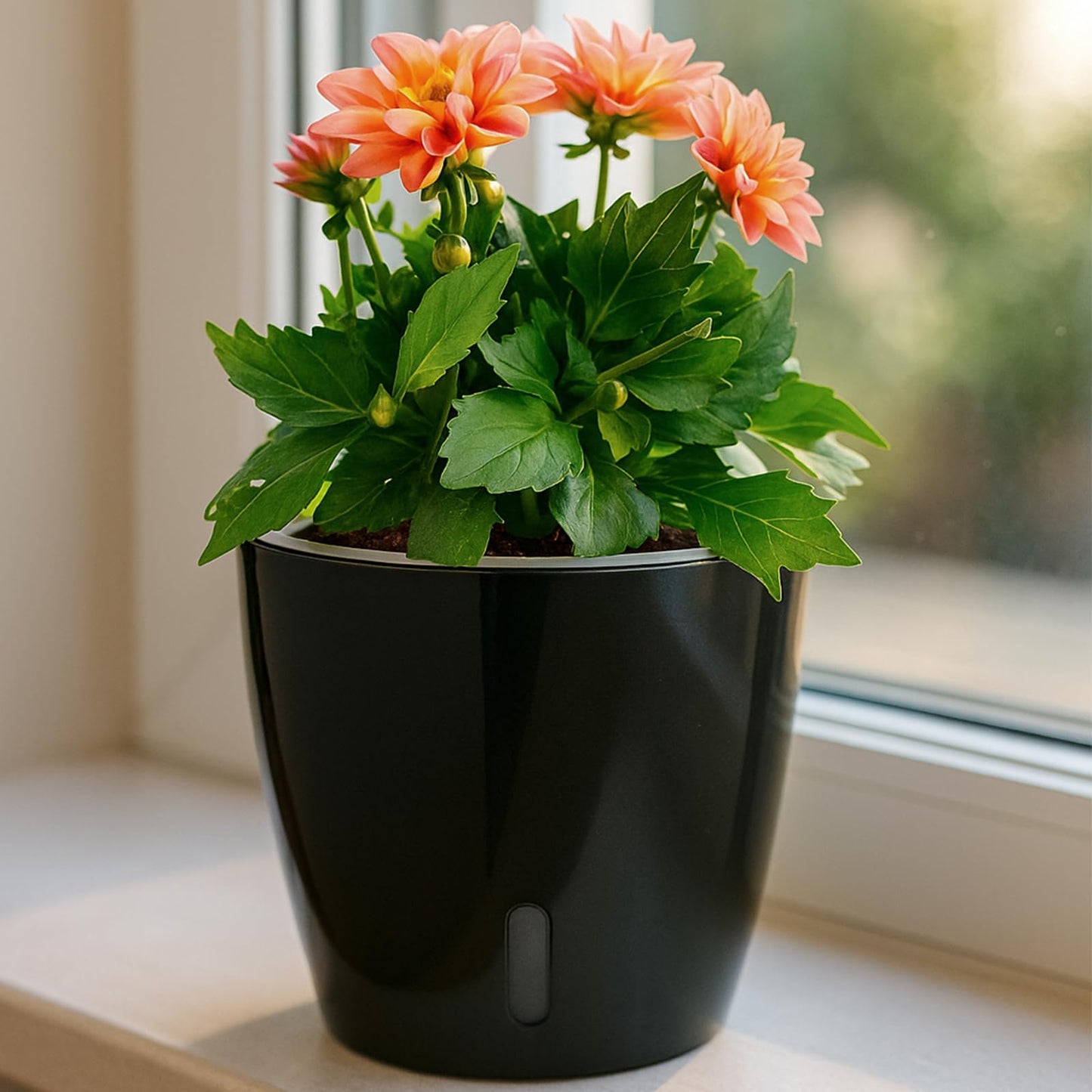 KvyusFlourish Self Watering Pots for Indoor Plants, 12-Pack 5'' Self Watering Planter with Drainage Holes, Small African Violet Pots with Water Level Indicator, Clear Wick Pot, Black