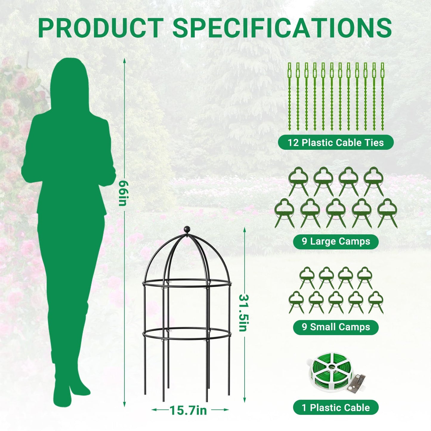 UrGROWA 3 Pack Metal Plant Cage Support, 31.5" H Peony Support Tomato Cage Garden Rose Obelisk Trellis Supports Tower for Clematis Vine Jasmine Supports Outdoor Indoor