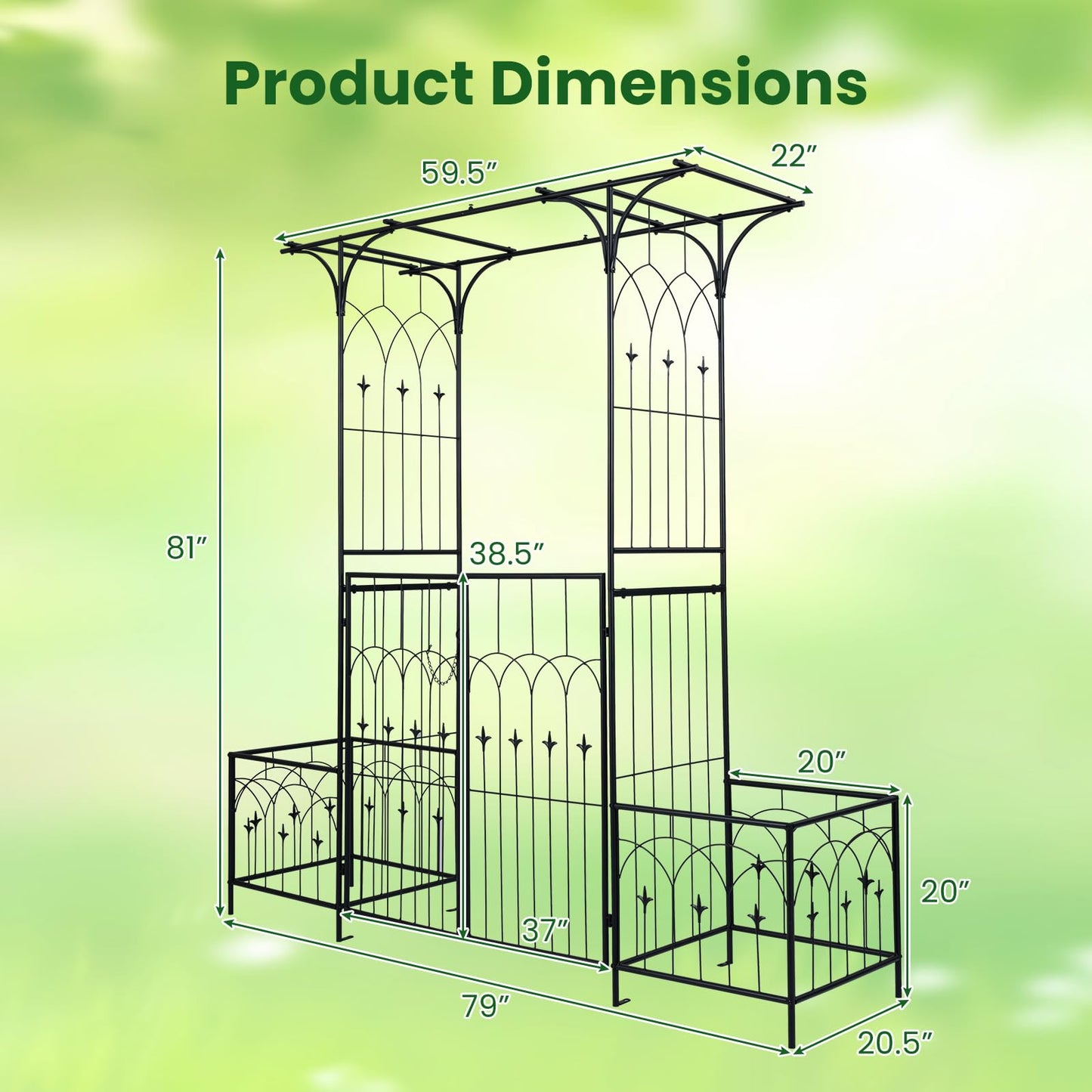 Giantex Garden Arbor with Gate and Planter, 79" W x 81" H Metal Arch Trellis with Double Doors, Outdoor Archway for Climbing Plants, Weddings, Backyard, Patio, Lawn, Ceremony Party Decoration