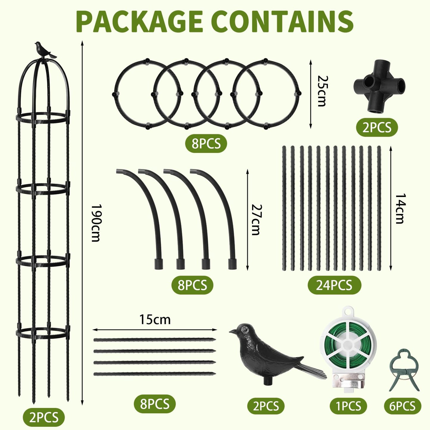 SDLDEER 2 Pcs 6.2FTGarden Obelisk Trellis for Climbing Plants Outdoor, Rustproof Metal Plant Flower Trellises,Garden Obelisk Trellis for Indoor Outdoor Flowers Vegetable Fruits Vines Support