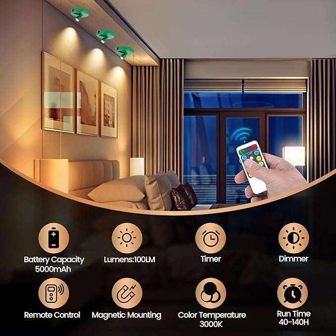 Cordless Spotlight Battery Operated, Rechargeable Plant Spot Lights, Dimmable Accent Lighting with Remote, LED Uplight for Picture Tree Painting Gallery Portrait Dartboard Art Photo, Green
