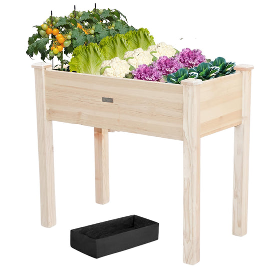 ZSYWODFO Wooden Raised Garden Bed with Legs, Elevated Reinforced Planter Box with Bed Liner for Outdoor Backyard/Patio/Gardener, 34x18x30in, 150lb Capacity - Natural