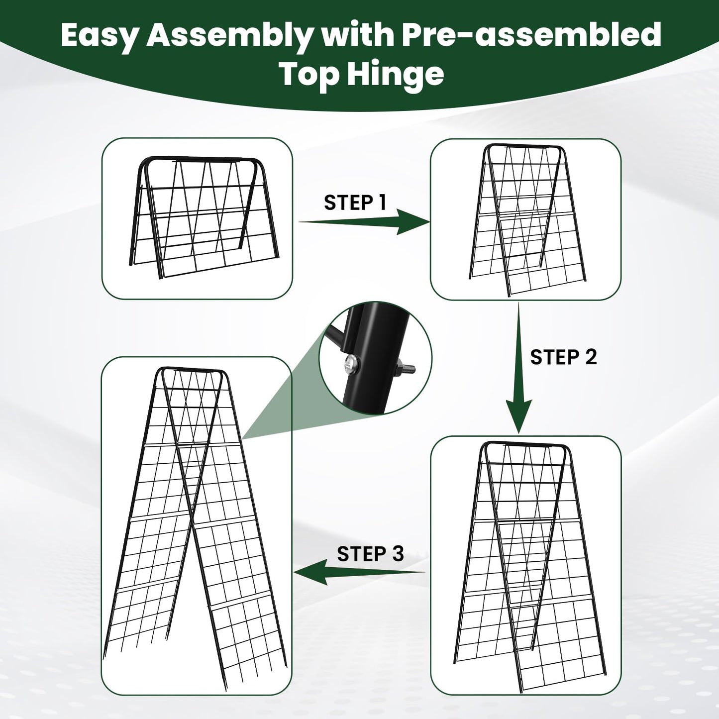 A-Frame Cucumber Trellis for Raised Bed, 50"x 16" Adjustable Heavy Duty Metal Garden Trellis for Climbing Plants Outdoor, Plant Support for Tomatoes Pea Bean Grape Vining Vegetables (1 Pack)