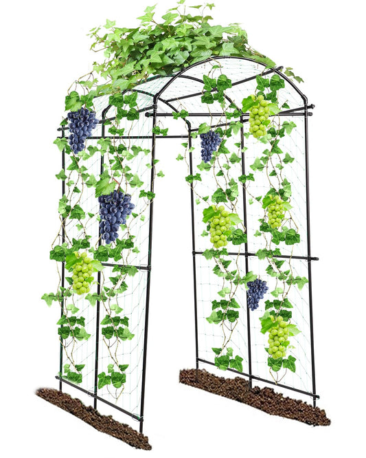 Dollate Garden Arch Trellis 7FT, Thickened Steel Frame Garden Trellis for Climbing Plants, Adjustable Width 3-4.3 FT Cucumber Trellis for Raised Bed, Vegetable Fruit Flower Vine