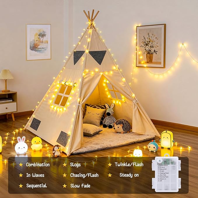 JMEXSUSS 2 Pack Battery Operated String Lights Outdoor Indoor, Total 66ft 200 LED Fairy String Lights with Remote, Warm White Battery Christmas Lights for Bedroom Room House Tree Porch Party Yard