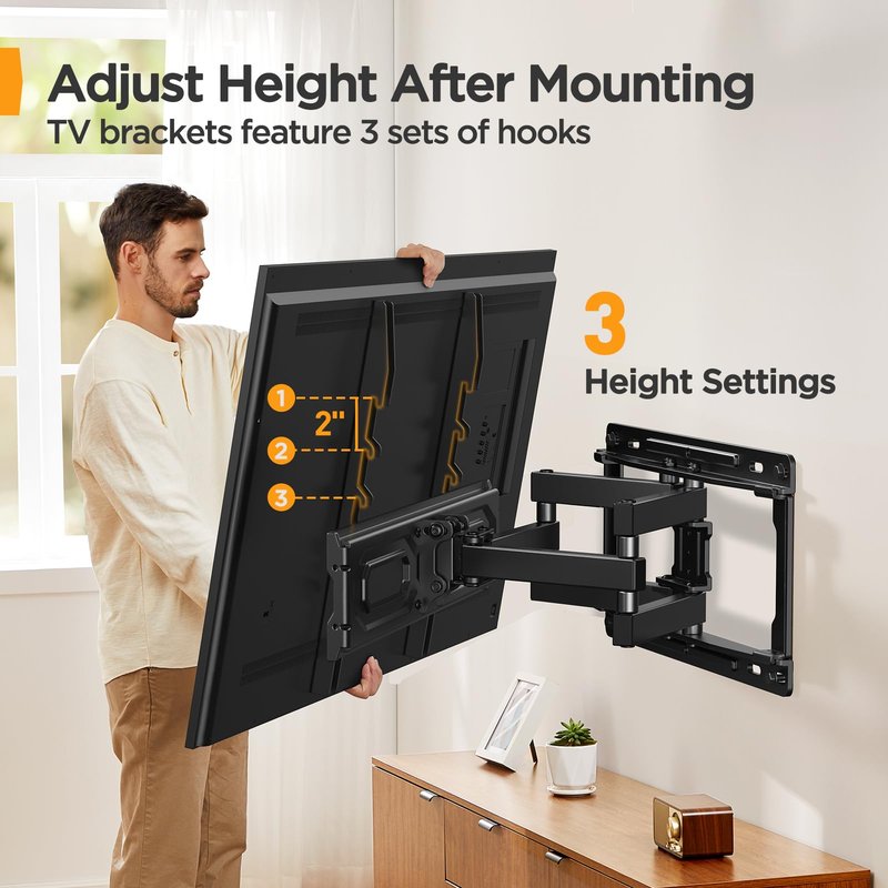 Perlegear Full Motion TV Wall Mount for 26-65 inch TVs, TV Bracket Supports Swivel Articulating Level Extension Tilt Arms, Max VESA 400x400mm up to 99lbs, 16" Wood Studs, PGMFK4