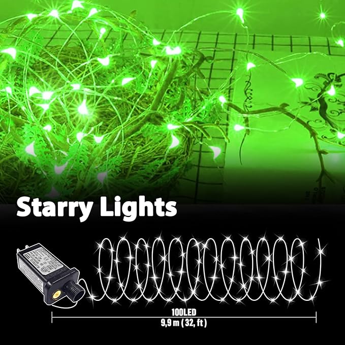 LAMPHOME 33Ft 100 LED Green St Patricks Day Fairy Lights with16 Lighting Modes, Waterproof Twinkle Firefly Lights,String Mini Light Plug in for Indoor Outdoor Tree Garden Party Decoration