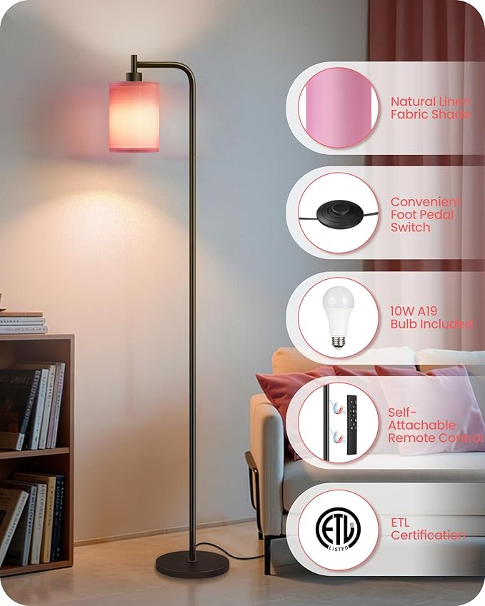 2Pack Dimmable Floor Lamp for Living Room with Remote and Foot Switch, Modern Standing, Corner Lamp,10W Bulb 3 Color Temperatures, for Bedroom, Office, ETL Listed, Gold and Pink P19LDP205