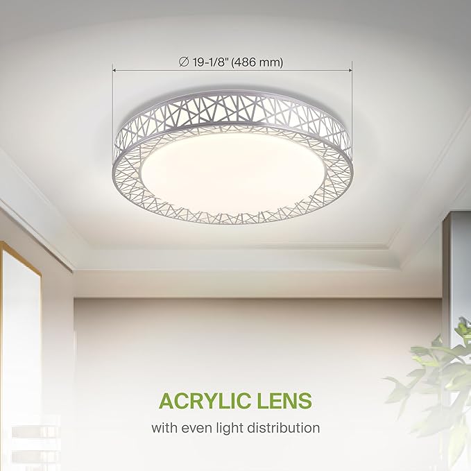 ASD 20 Inch LED Flush Mount Ceiling Light Fixture for Bedroom, 42W 2474LM 5CCT 2700K-5000K, Triac Dimmable Lights, Dining, Living Room, Kitchen Lamps, Modern Home Lighting Fixtures, Nickel, ETL