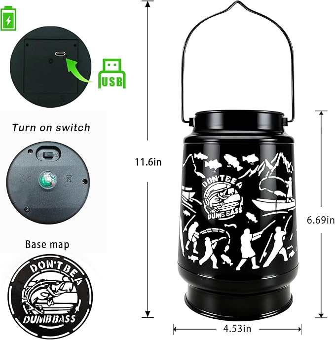 Fishing Valentine's Day Gifts for Men Dad Grandpa Boyfriends Him Rechargeable Lantern Lamp Led Night Light Retirement Gifts for Christmas Funny Unique Gift for Fishing Lover