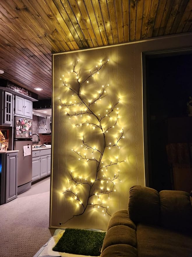 GOESWELL Smart Vine Light for Room Decor: 7.5ft 144 LEDs Music Timer Dimmable Fairy Tree Lights with Remote & App Control-Led Tree Branch Lights for Wall Mantel Corner Centerpieces Chritmas Halloween