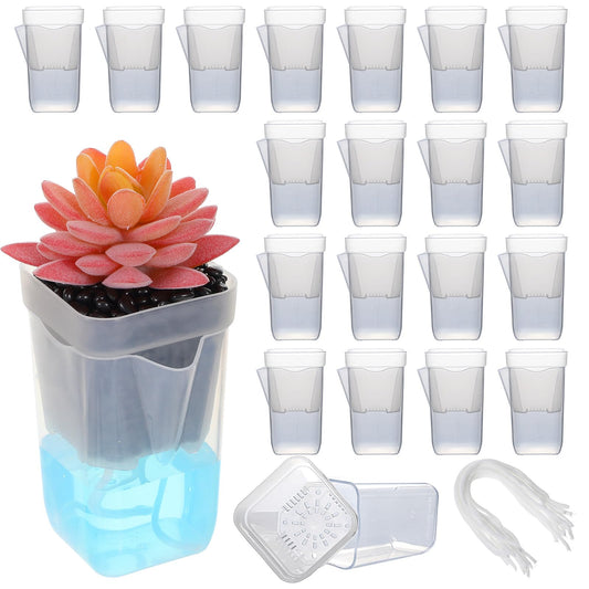 Douaowoc 20 Set 2.5 inch Small Self Watering Pots for Indoor Plants, Mini Clear Plastic Planters, Semi-Hydro, Propagation, Cuttings, Seedlings, Hoya, African Violets, Alocasia