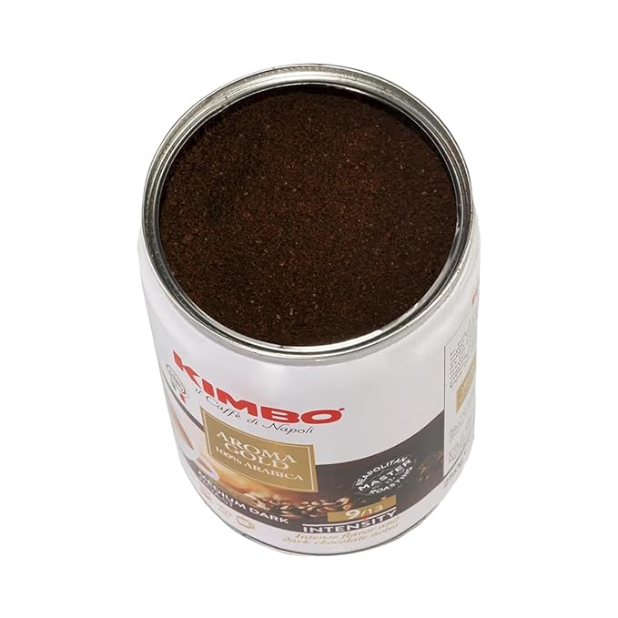 Kimbo Aroma Gold 100% Arabica Ground Coffee | Medium Dark Roast | 9/13 Intensity | Intense Flavor & Dark Chocolate Notes | 8.8 oz Can - Pack of 3