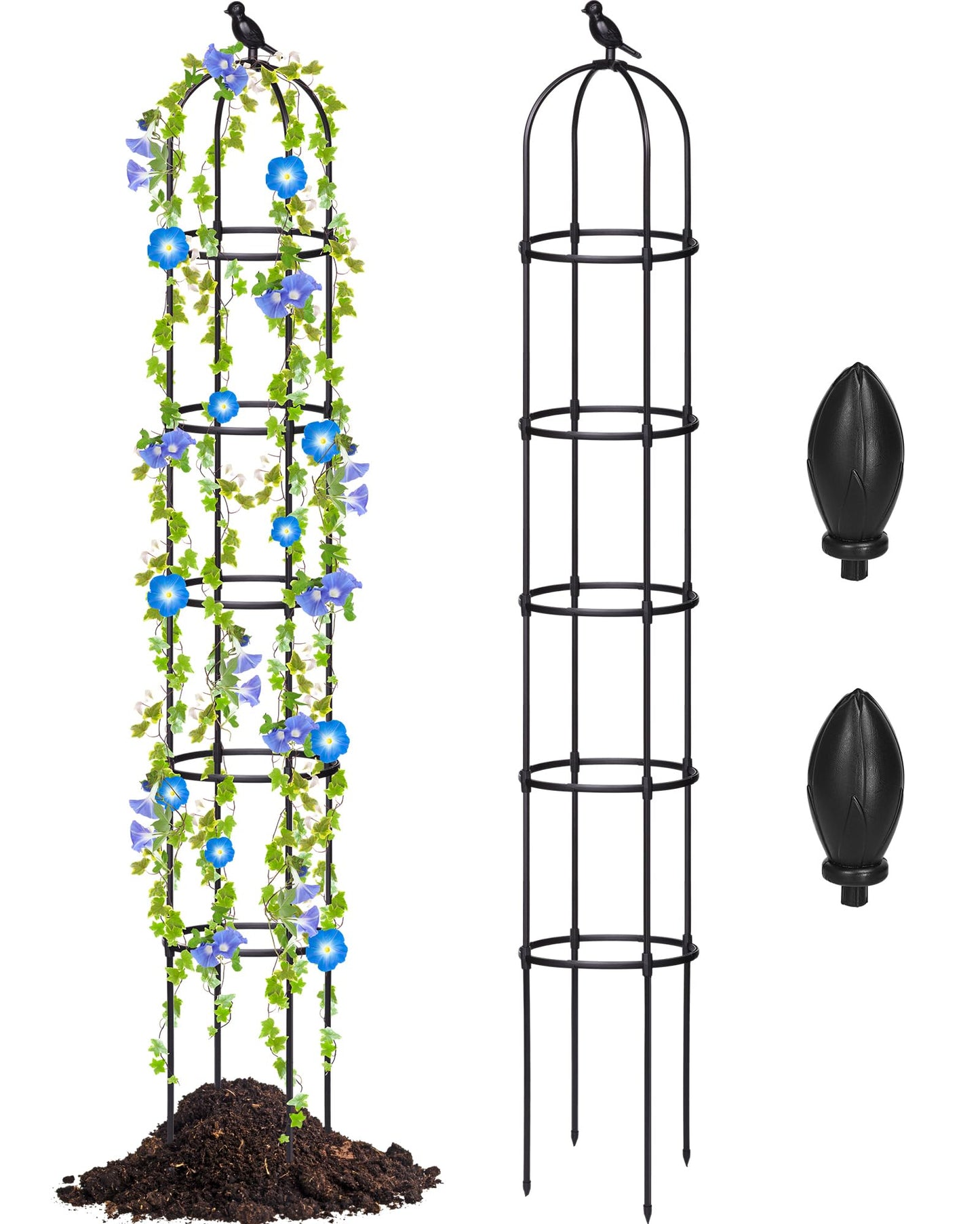 Sadnyy 2 Pack 7 ft Garden Trellis Obelisk for Rose Trellis Climbing Plants Outdoor Rustproof for Pots Tall Tower Plant Support Metal Garden Vines Flower Plants Support Outdoor Indoor (Black)