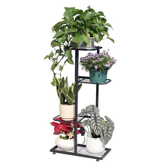 Phyluckny Plant Stand Indoor Outdoor, Corner Metal Plant Stands, Heavy Duty Tall Planter Shelf for Multiple Plants, Flower Pot Holder for Patio Garden Balcony Living Room (Black, 4 Tier-5 Potted)