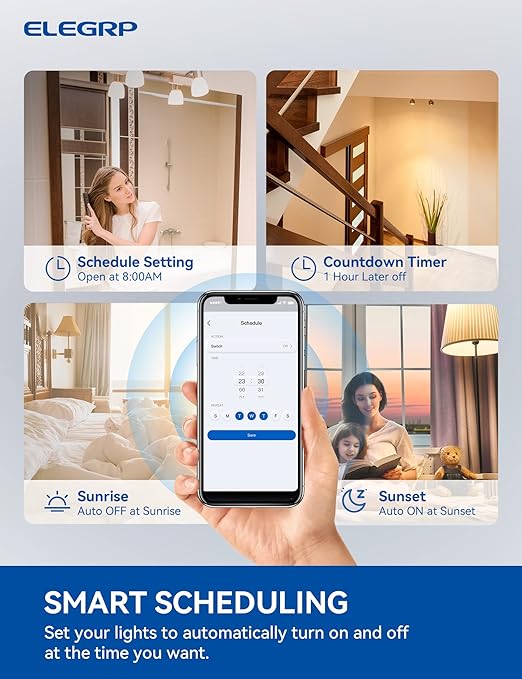 ELEGRP Smart Light Switch, 2.4GHz Wi-Fi Light Switch Compatible with Alexa & Google Assistant, Neutral Wire Required, APP Control and Timer Schedule, UL Certified,Single Pole, Black, 1 Pack