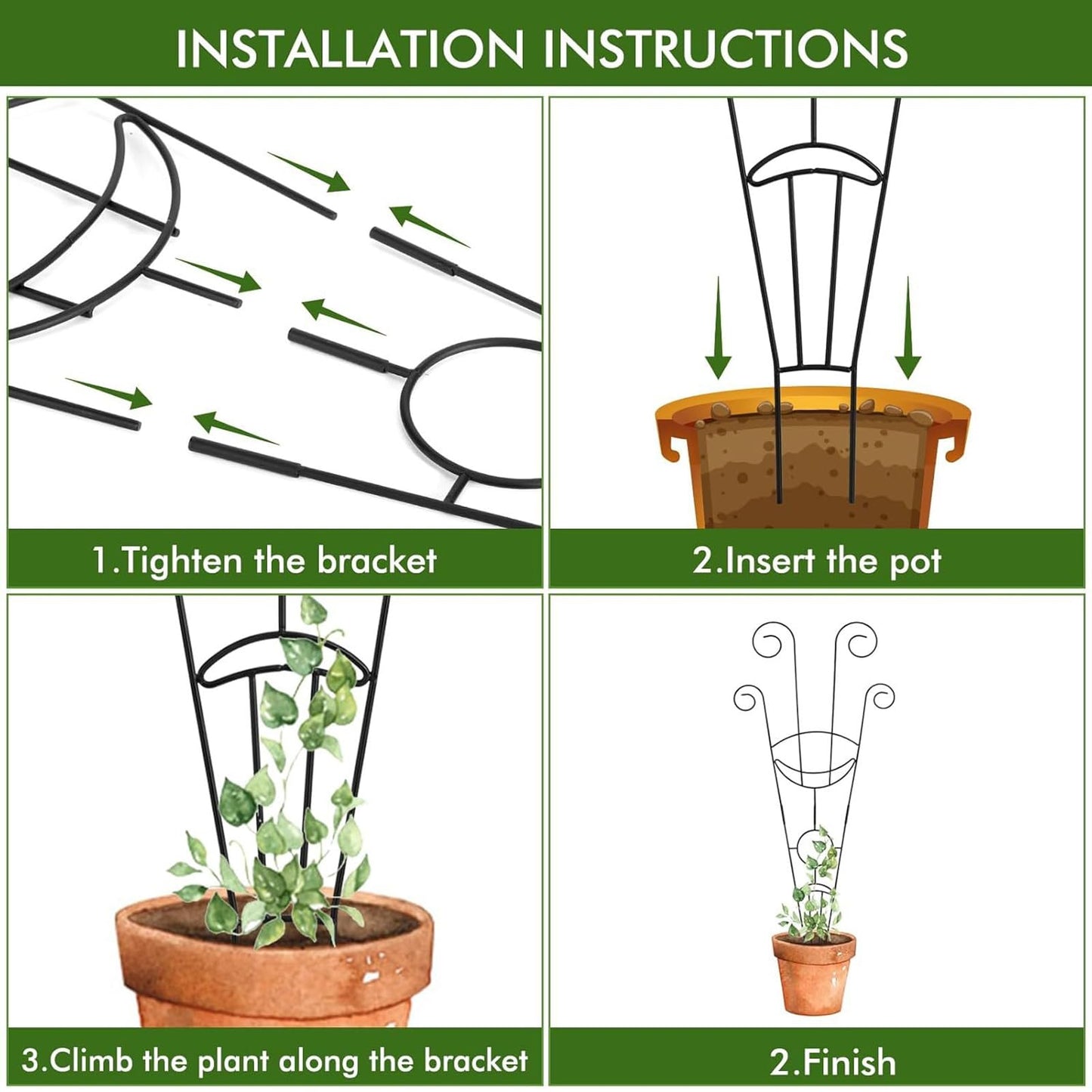 Trellis for Climbing Plants Indoor, 2 Pack Black Metal Trellis for Potted Plants, Adjustable Indoor Plant Support Monstera, Pothos, Ivy (32.7 Inch Tall) for Climbing