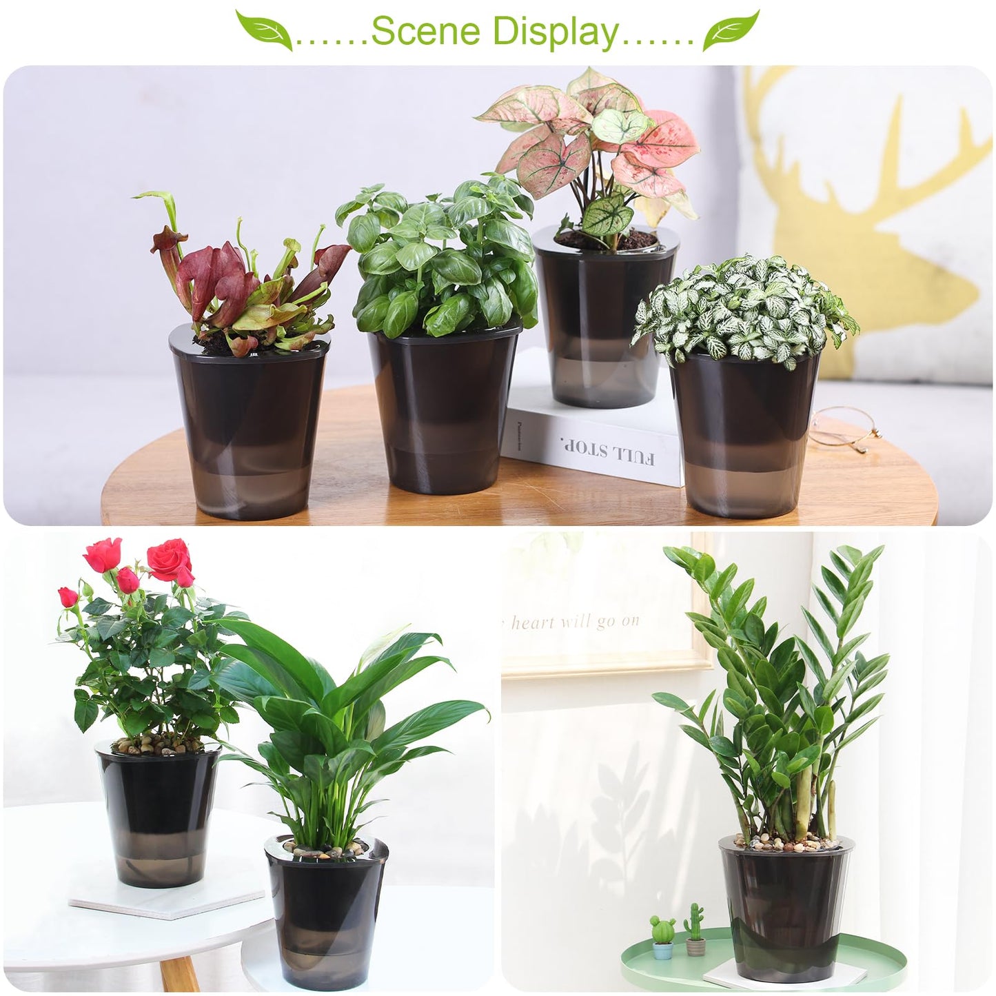 Oliz Self Watering Planter 8 Pcs,4.3 Inch Flower Plant Pot with Inner Pot, Indoor Self Watering Planter Pot for Herbs, Flowers