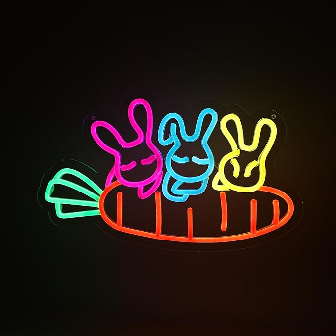 Easter Sign Rabbit Neon Sign for Easter Window Decorations, Cute Led Bunny Carrot Light UP Party Sign Home Room Decor, Wall Decor, Easter Gifts for Kids