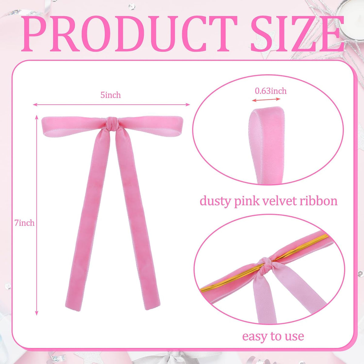 Regine Switzerland Pink Velvet Bows - 24 Pcs Christmas Tree Ornaments | Valentine's Day Garland Decor (5 x 7 Inch)
