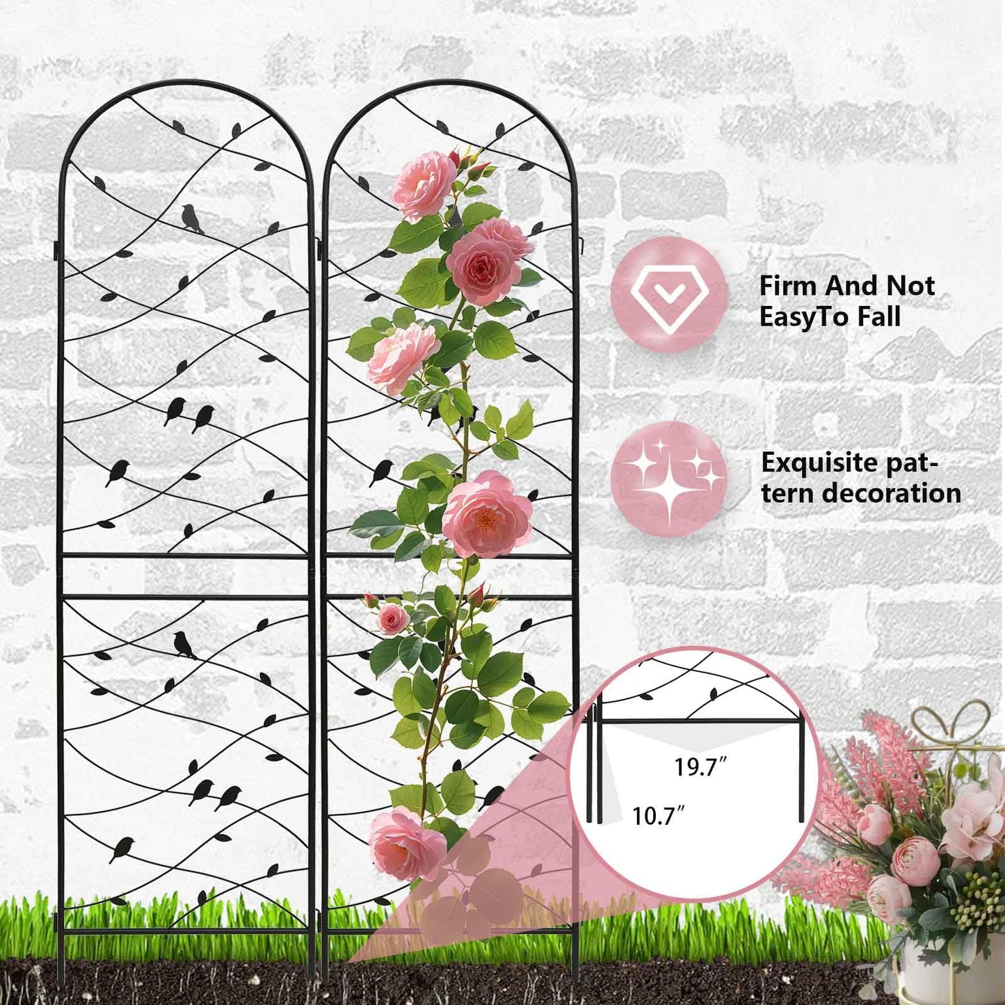 2 Pack Garden Trellis for Climbing Plants 86.7'' x 19.7''，Black Metal Garden Trellis，Heavy Duty Rustproof Plant Trellis for Rose Vine Vegetable