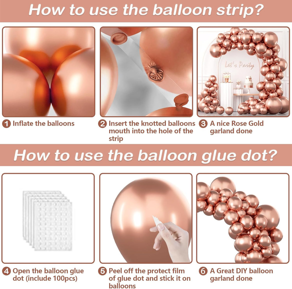 YAOWKY Rose Gold Balloons - 100PCS Metallic Latex Balloon Garland Kit for Weddings & Parties | 18", 12", 10", 5" Sizes