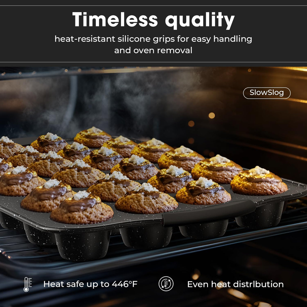 Skiennix 11-Piece Nonstick Baking Pan Set - Stackable Bakeware with Silicone Handles | Black