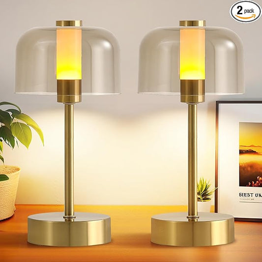 2-Pack Portable USB-Rechargeable Cordless Modern Table Lamp,Touch Dimmable Small Atmosphere Lamp, 4000mAh Battery Operated Lamp,Gold LED Night Light for Any Space